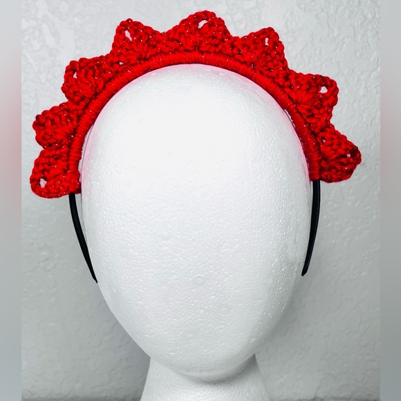 Hand Crafted Accessories - Red Crochet Crown Headband